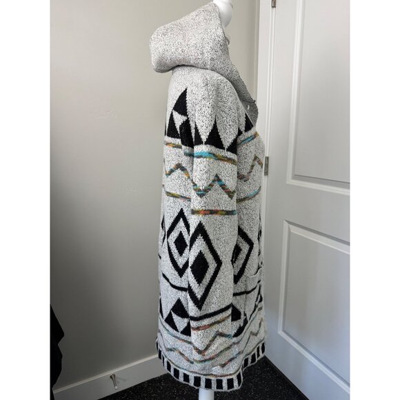 Northern Angel Hooded Cardigan Sweater L Acrylic Geometric Pattern Black/White - Picture 9 of 16